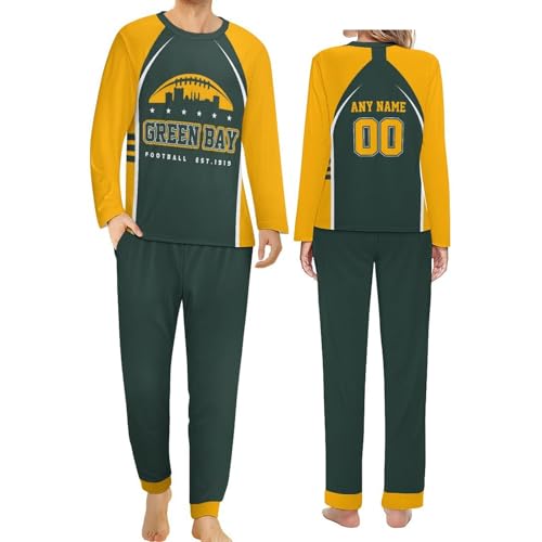 Personalize Men Women Pajama Suit Customized Name Number Long Sleeve Nightwear Set Gift for Dad Mum