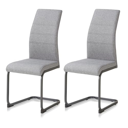KHG 2er Set Schwingstuhl, Küchenstuhl Grau, Polyester Flachgewebe, Gestell pulverbeschichtet schwarz inkl. Fußbodenschoner, Esszimmerstuhl...
