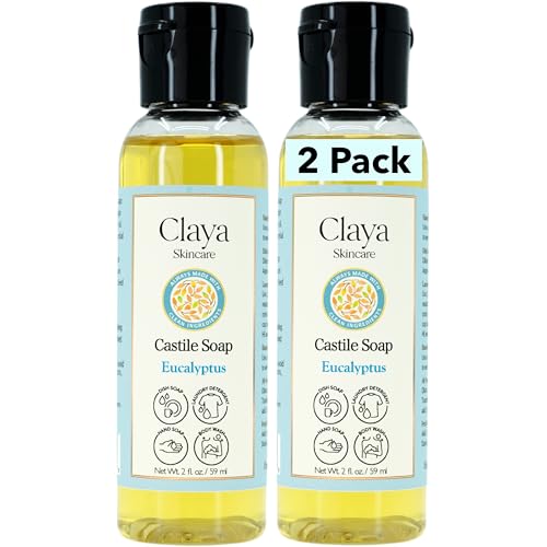 Image of Claya Eucalyptus Liquid Castile Soap - Organic Ingredients, Biodegradable, Gentle for Sensitive Skin, Versatile Use and Travel Size (2 Pack of 2 fl oz)
