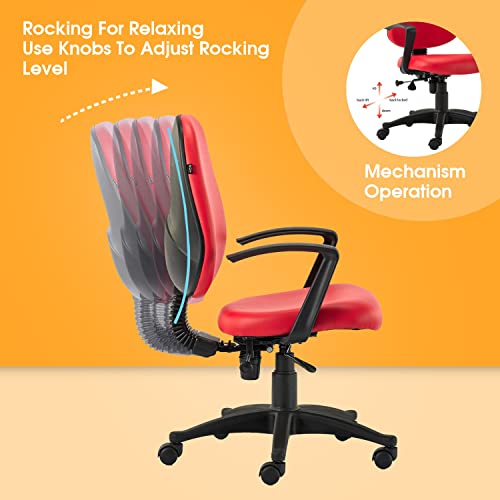 Image of Amazon Brand - Umi Mid-Back with Armrest Computer Office Desk Chair, Revolving Leatherrete Adjustable Height Study Chair - Red