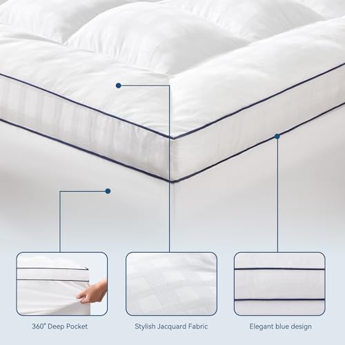 ELEMUSE King Cooling Mattress Topper, Extra Thick 1300gsm Mattress Pad for Back Pain Relief, Plush 500TC Cotton Pillow Top with Deep Pocket, Overfilled with Mixed Advansa Down Alternative Filling