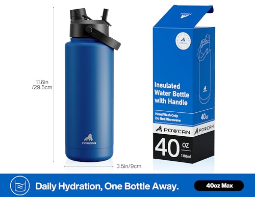 Image of POWCAN 40 oz Insulated Water Bottle with 2-in-1 Straw and Spout Lid, Keep Cold 24H, Leak-Proof, BPA-Free, Double Wall Stainless Steel Water Bottle for Sports, Gym, Travel, and School (Pacific Ocean)