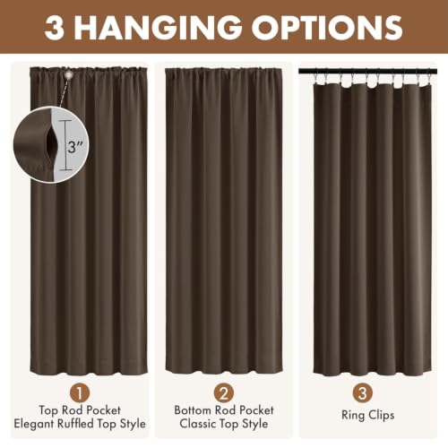 Image of MIULEE Chocolate Brown Blackout Bedroom Curtains 84 Inches Long 4 Panels