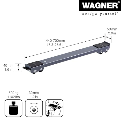 WAGNER 1 Stück Transportroller Transporthilfe I Schiene Industriestahl 44-70 cm, Tragkraft 500 kg I Möbelroller ausziehbar für Umzüge I Lastenroller Flexible Anwendung für Möbel und Küchen Großgeräte