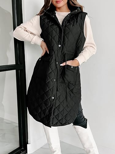 Tankaneo Women's Long Puffer Vest Sleeveless Hood Quilted Winter Outwear Warm Jackets Coats3