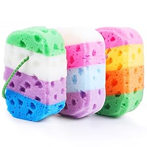 3 Pcs Exfoliating Bath Sponges for Shower,TIZYFF Bath Sponge Loofah for Body Wash Bathroom Vivid Colors Soft Bathing Accessories