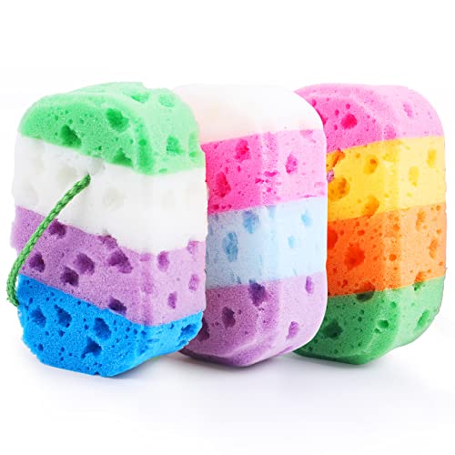 3 Pcs Exfoliating Bath Sponges for Shower,TIZYFF Bath Sponge Loofah for Body Wash Bathroom Vivid Colors Soft Bathing Accessories