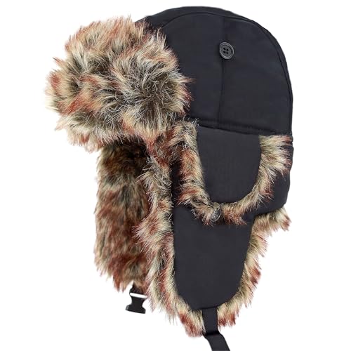Image of Faux Fur Safety Reflective Aviator Trapper Hat Snow Ski Trooper Winter Cap