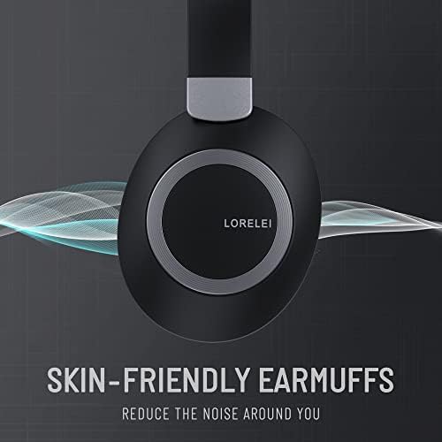 LORELEI B-C6 Wireless Over Ear Headphones, 50H Playtime Foldable Lightweight Bluetooth Headsets, Deep Bass, Built-in Microphone, Memory Foam Earmuff, for Travel, Home Office(Space Black) 3