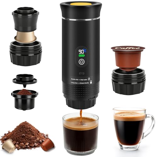 DAJASD 3 in 1 Macchina per Caffè Espresso Portatile, Macchina Caffe Portatile, 12 V Caffettiera Portatile con Porta Usb-C Compatibile con Caffè Macinato e Capsule Per Ufficio, Auto