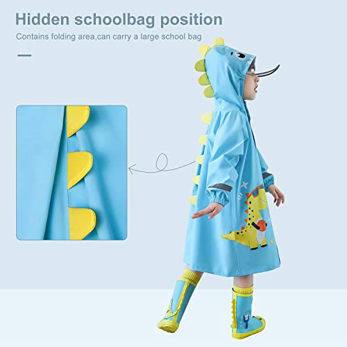 Kids RainCoat, Reusable Children's raincoats, 3D Cartoon Kids Rain Jacket with Storage Backpack, Portable Durable Windbreaker for Outdoor Climbing Cycling Hiking Camping