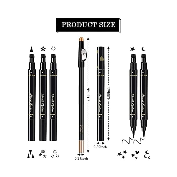 Eyeliner-Stamps7-Pcs-Eyebrow-Pencil-Liquid-Eyeliner-SetWaterproof-Liquid-Eyeliner-With-HeartFlowerMoonStarSmiley-FaceTriangle-Seal-StampLong-Lasting-Seal-Eyeliner-Pen-Eye-Decoration-Eye-Liner-Makeup-T Eyeliner Stamps,7 Pcs Eyebrow Pencil Liquid Eyeliner Set,Waterproof Face Stamps With Heart/Flower/Moon/Star/Smiley Face/Triangle Seal Stamp,Long Lasting Seal Eyeliner Pen ,Eye Decoration Eye Liner Makeup Tool Black No smudge (7PCS)