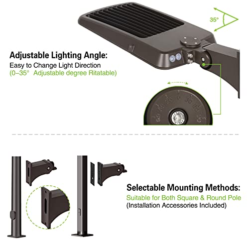 Image of hykolity 240W /300W Switchable LED Parking Lot Light, 150LM /W 5000K LED Street Lighting with Photocell Sensor[750W-1000W HPS Equiv.] 5000K 100-277V, Commercial Adjustable Arm Mount LED Shoebox Light