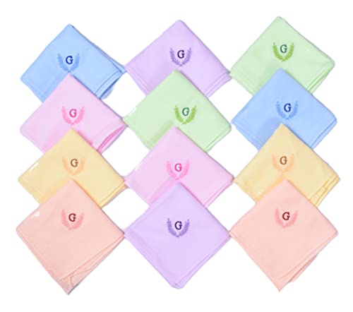 Image of ANTONIA Personalized Cotton Women's Handkerchiefs with Embroidered Initials, Assorted Colours (33 cm x 33 cm)