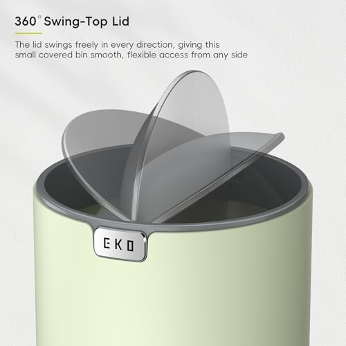 Image of EKO Fandy 0.4 Gal /1.5L Mini Tabletop Trash Bin with Swing-Lid, Desktop Trash Can for Bathroom Countertop, Vanity, Coffee or Office, Small Garbage Bin (Matcha)