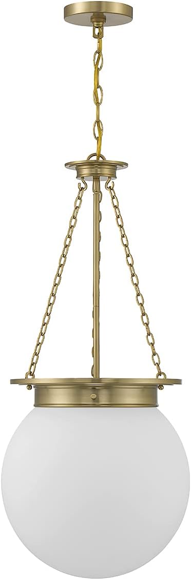 Savoy House 7-3901-3-322 Manor Vintage Traditional Modern White Opal Glass Pendant, 3-Light 180 Total Watts, 31" H x 14" W, Warm Brass