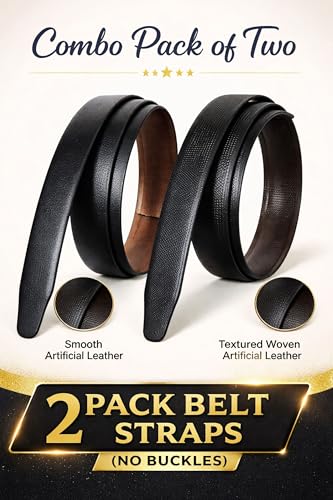 Image of Belt for Men without Buckle PU Leather Reversible Brown Strap with No Buckle Combo Pack of 2