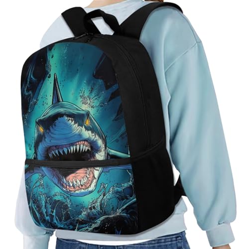 Coldinair Cool Shark Backpack for Boys Kids Backpack with Lunch Box and Cool Pencil Case Large Capacity Bookbag for Elementary Middle School Boys 17inch Lightweight Bookbag with Front Pocket2