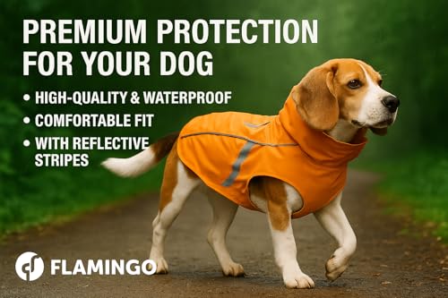 Regenmantel Hund - Pomi Orange - Größe A:30cm B:31-36cm C:44-48cm - Polyester - wasserdicht - reflektierende Streifen - Klettverschluss - waschbar bei 30°C