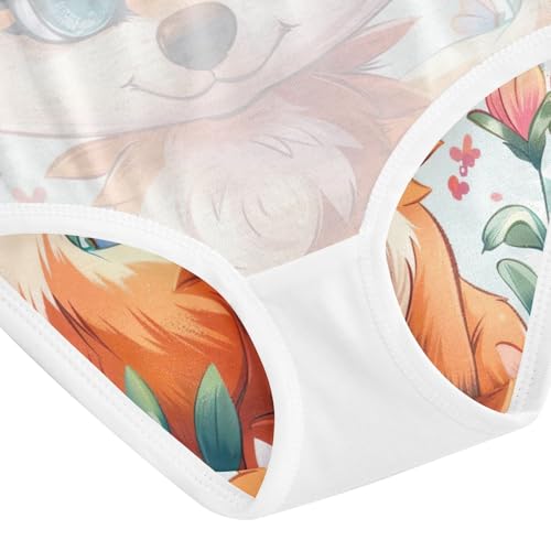 Kids Underwear Girls, Cute Cartoon Fox Flowers Toddler Girl Briefs, Girls' Cotton Brief Underwear, 2T–8 Years4
