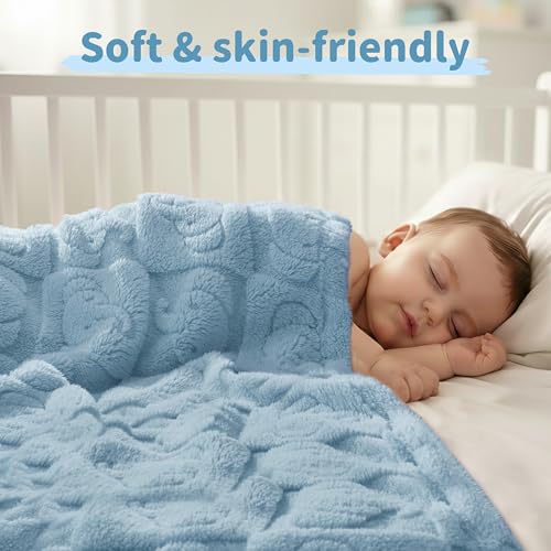 Image of Pro Goleem Elephant Baby Boy Blanket, Soft Fleece Baby Blankets for Boys, 30 inch x 40 inch Blue Crib & Stroller Blanket for Newborns and Toddlers