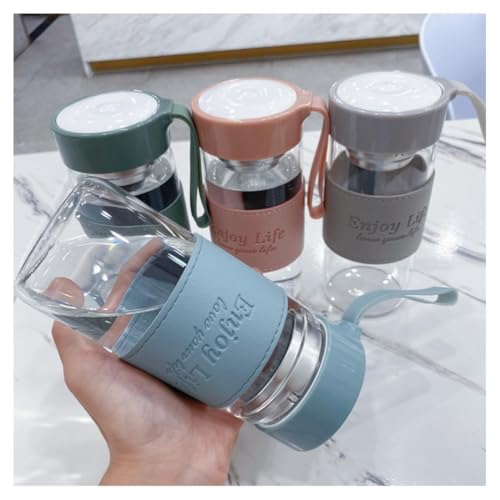 Image of Wosta Leakproof Glass Water Bottle with Stainless Steel Infuser Glass Tea Infuser Bottle with Strainer and Neoprene Sleeve for Loose Leaf Tea, Cold Brew Coffee. (A - GREY, 480ML)