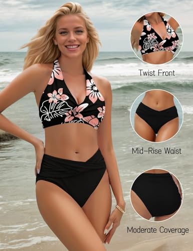 Image of Sopliagon Women's Bikini Sets Twist Front Two Piece Swimsuit Halter Bathing Suit