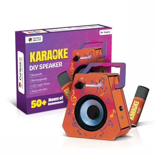 Image of Physics Wallah DIY Karaoke Speaker Kit for Kids Ages 8+, STEM Educational Bluetooth Speaker Building Set with Mic, Rechargeable Battery & LED Light Show - Hands-On Science Toy (Build & Learn) | STEM Learning Toy, Rechargeable Battery,LED Light Show,Hands-On Science Toy