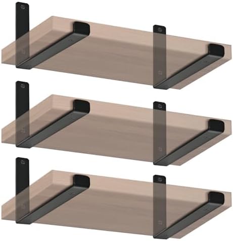 6 Pack - 9.25" L x 6" H x 1.5" W J Lip Shelf Brackets Rustic Farmhouse Iron Wall Floating Shelf Bracket Metal Shelf Bracket Industrial Shelf Supports with Screws Black Black 6 Pack 9.25 inch