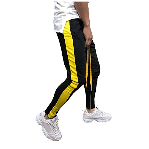 Preisvergleich Produktbild Aiserkly Herren Jogginghose Lässige elastische Sweatpants Bequeme Freizeit-Hosen Mode Gestreifte Pockets Hose Enger Beinabschluss Chinohose Stoff Hose Jogger Leisure Pants Cargohose Schwarz XL