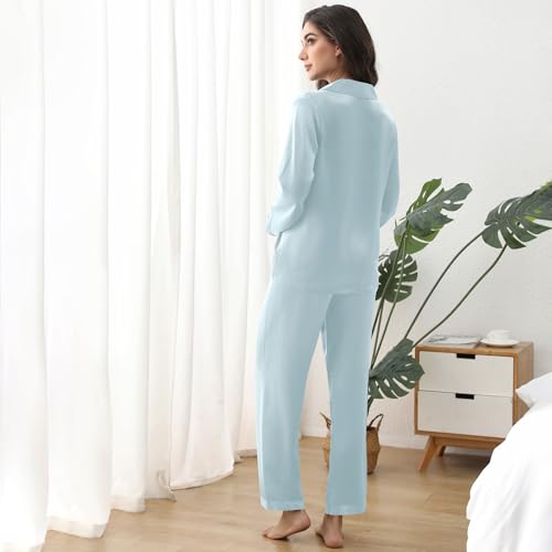 Luxury 16 Momme 100% Mulberry Silk Women’s Long Sleeve Pajamas Set, V-Neck, Adjustable Waist, Premium Solid-Color Loungewear2