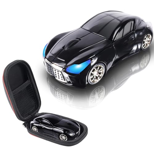 Image of elec Space Wireless Mini Mouse with Case - Cute Sports Car Shape, Lightweight & Portable, 10m Range, Plug and Play (Black)