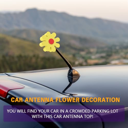 Surosha Daisy Car Antenna Topper, Car Antenna Decoration, Vehicle Roof Toppers Cute Daisy Aerial Ball Dashboard Accessory, Auto Accessories Decoration Roof Aerial Foam Ball for Women Men (Yellow) - Thumbnail 3