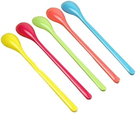 5 Pcs Colorful Plastic Spoon Lovely Long Mixing Spoons for Jam Honey Coffee Color Random