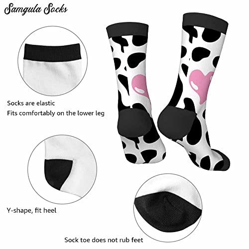 Image of Red Striped Crew Socks for Woman Size 6-8 Christmas Tree Moose Snowflake Dots Lines Girls Socks