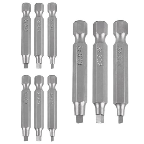 50mm Magnetic Square Head Screwdriver Bits with 1/4 Inch Hex Shank, 3 Sets Each Including SQ1 SQ2 SQ3, S2 Steel Square Screw Driver Bit Accessory for Power Screwdrivers Drills