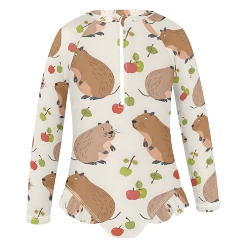 ALAZA Capybara Green Fruit Leaf Girls One Piece Swimsuit Long Sleeve Rash Guard Swimsuits UV 50+ Swimwear Zipper2