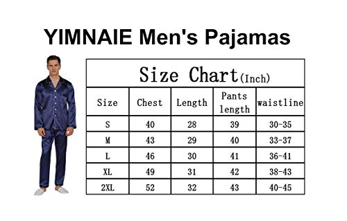 Yimanie Mens Silk Satin Pajamas Set Classic Sleepwear Loungewear (Large, Navy) #TOP6