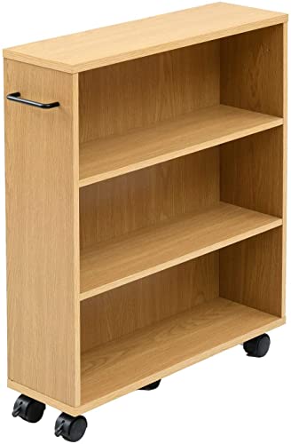 Yamazen CCW-7055CR (LBR) Slim Bookshelf with Casters (Bookshelf) Width 22.8 x Depth 6.7 x Height 27.0 inches (58 x 17 x 68.5 cm), Handle Interchangeable OK, Comic (Comics), Storage Estimated 105