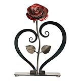 Rosa de hierro con soporte | Rosa de hierro forjado a mano con soporte | Flores artificiales, flores de metal para oficina, dormitorio, regalo romántico para mujer, novia, madre