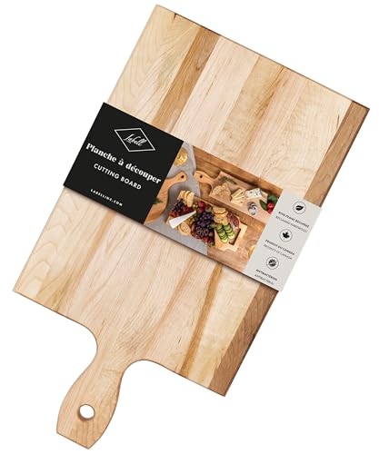 LABELL Reversible Canadian Maple Wooden Cutting Board with Handle, Flat Paddle Cutting Board with Handle, Multi-Purpose Charcuterie Boards with Handles for Meat, Cheese, Veggies - 18" x 10" x 0.75"