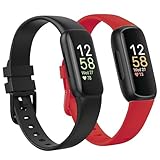 2 Pack Waterproof Bands Compatible with Fitbit inspire 3 Bands for Women Men, Classic Soft Sports Replacement Wristbands for Women Men (Black/Red, Large 7.1