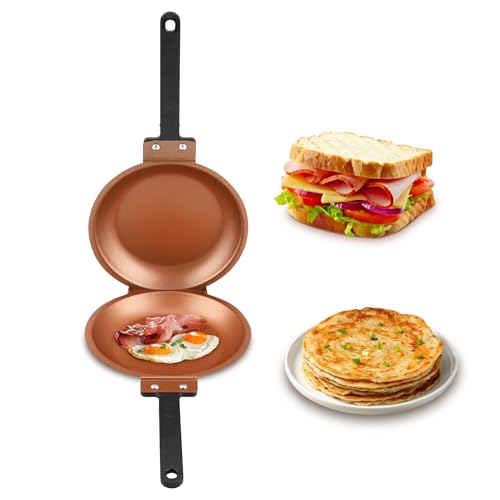 Sartén Doble Cara para Tortilla Española, Sartén Abatible de Hierro Fundido   Utensilios de Cocina para Hogar, Panqueques, Tostadas y Huevos, Dorado