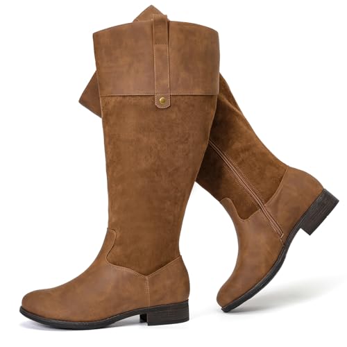 Image of Luoika Women's Extra Wide Calf Knee High Boots, Plus Size Wide Width Knee-High Boots Winter Fall Low Heel Ridding Boots.