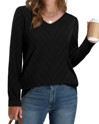Image of WIHOLL Sweaters for Women V Neck Casual Knit Long Sleeve Tops Lightweight Pullover Clothes Fall Fashion Outfits 2026