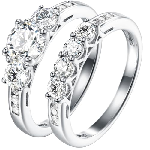 2Ct 925 Sterling Silver Cubic Zirconia 3 Stone Round Cut Wedding ...