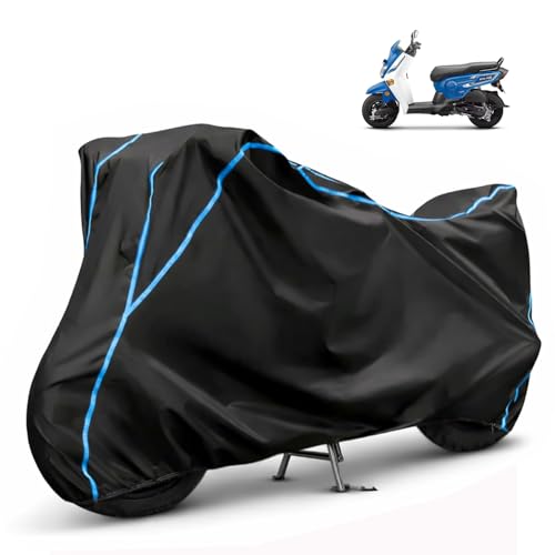 Image of Compatible with Honda Cliq Waterproof Two Wheeler Scooter Body Cover Water Resistant, Heavy Duty, UV Rays, Dust & Scratch Protection for All-Modal & Variants (Black,Sky Blue Piping)