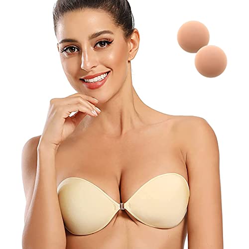 Littlemissy Push Up Bra For Women. Adhesive Plus Clear Strap Bra Invisible Wireless Bra For Push Up With Detachable Strap &Silicone Nipple Cover C #TOP2