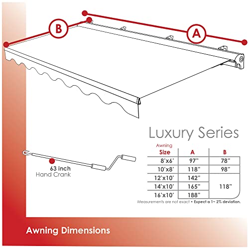 Advaning Ma1008-A430H2 Luxury Series, Premium Quality Manual Retractable Patio Awning, 100% Solution Dyed European Acrylic Easy Uv Sunshade Manual Hand Crank, 10'X8', Brick Red - Sand Beige Stripes #TOP5