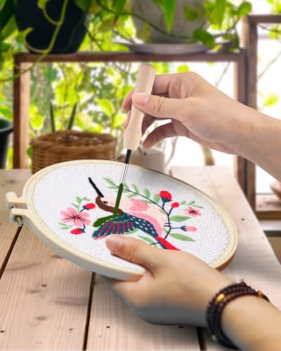 Image of TINDTOP Punch Needle Embroidery Kits, Panda Punch Needle Kits for Adults Beginner, Tool with Punch Needle Fabric, Hoops, Yarns and Sewing Needles (Set D)